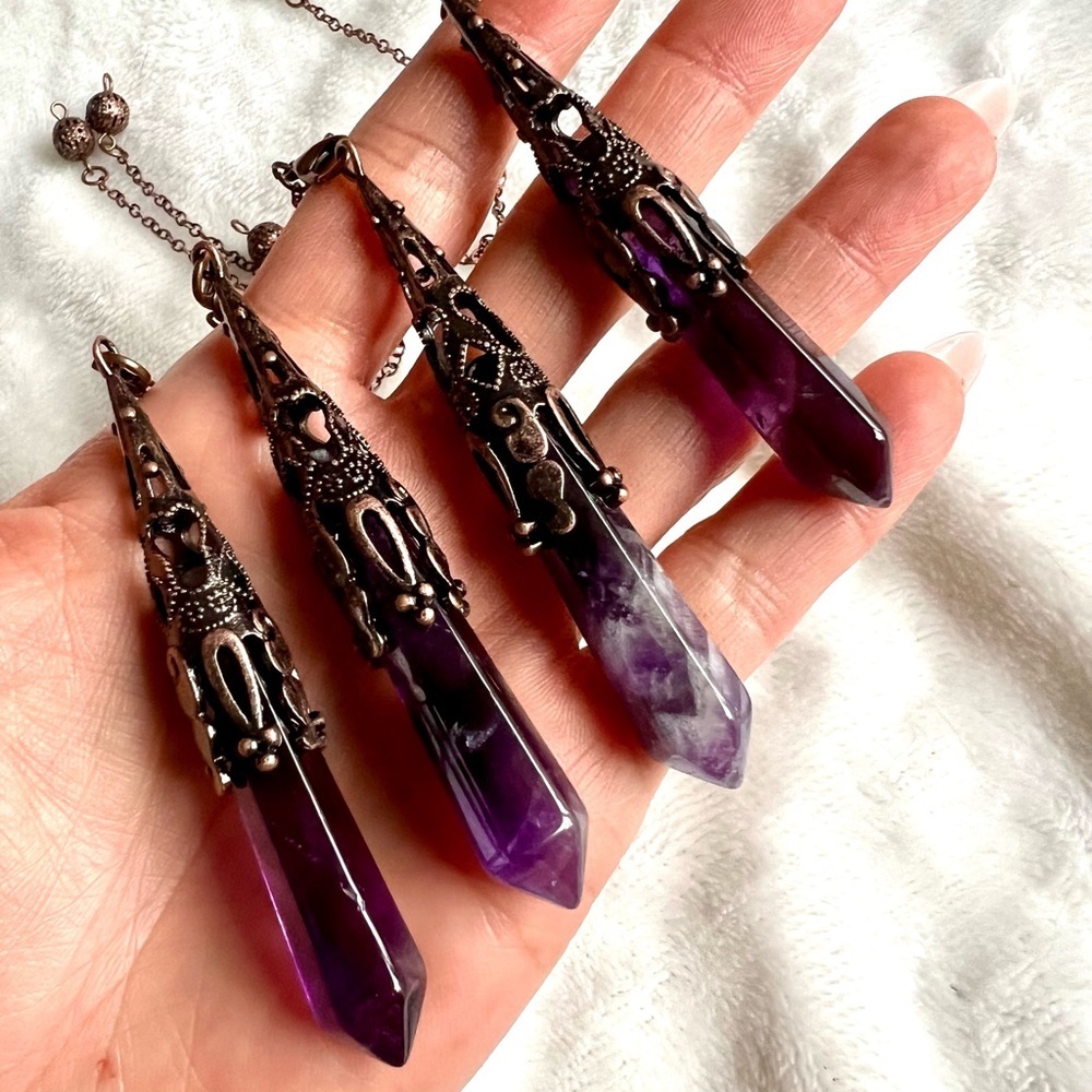 Amethyst or Obsidian Divination PENDULUM Necklace/ Pendant